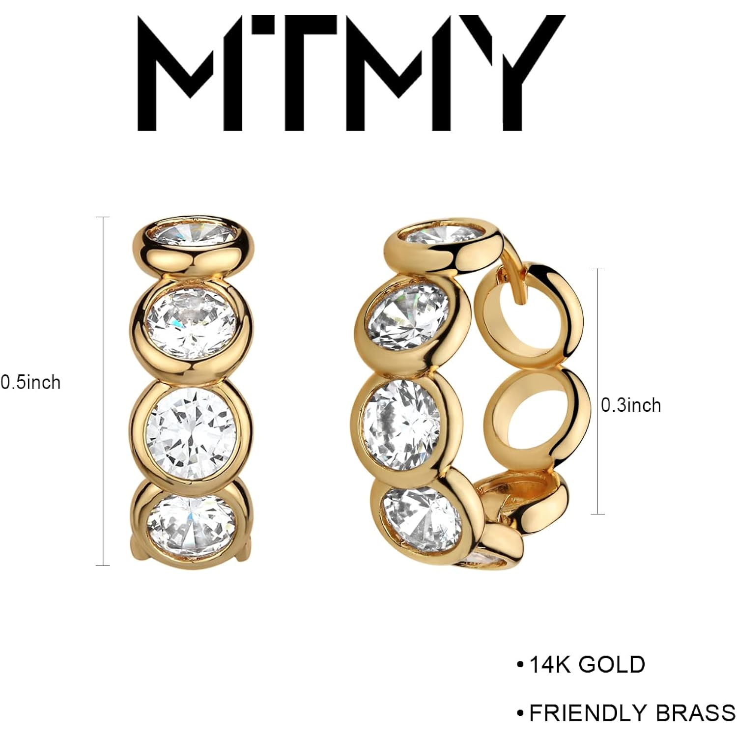 MTMY Huggie Hoop Earrings 14K Gold Plated Cubic Zirconia Dainty Simple Cute Beads Elegant CZ Circle Small Hoop Earring for Women Minimalist Handmade Hypoallergenic Jewelry