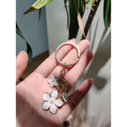 Pink/White/Black Cute Enamel Flower Initial Letter Bag Charms Keychain Aesthetic Accessory Keyring Purse Backpacks