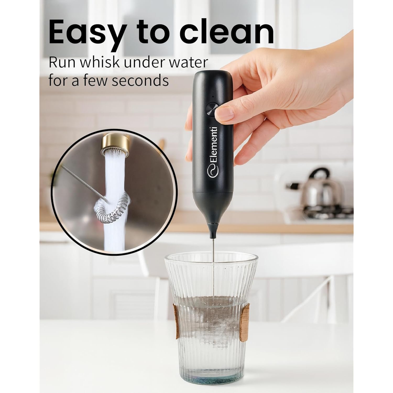 Elementi Pink Milk Frother Wand Rechargeable Drink Mixer - Powerful USB-C Rechargeable Frother & Coffee Stirrers Electric - Hand Held Whisk to Make Perfect Cappuccinos, Lattes & Drink Mixes at Home