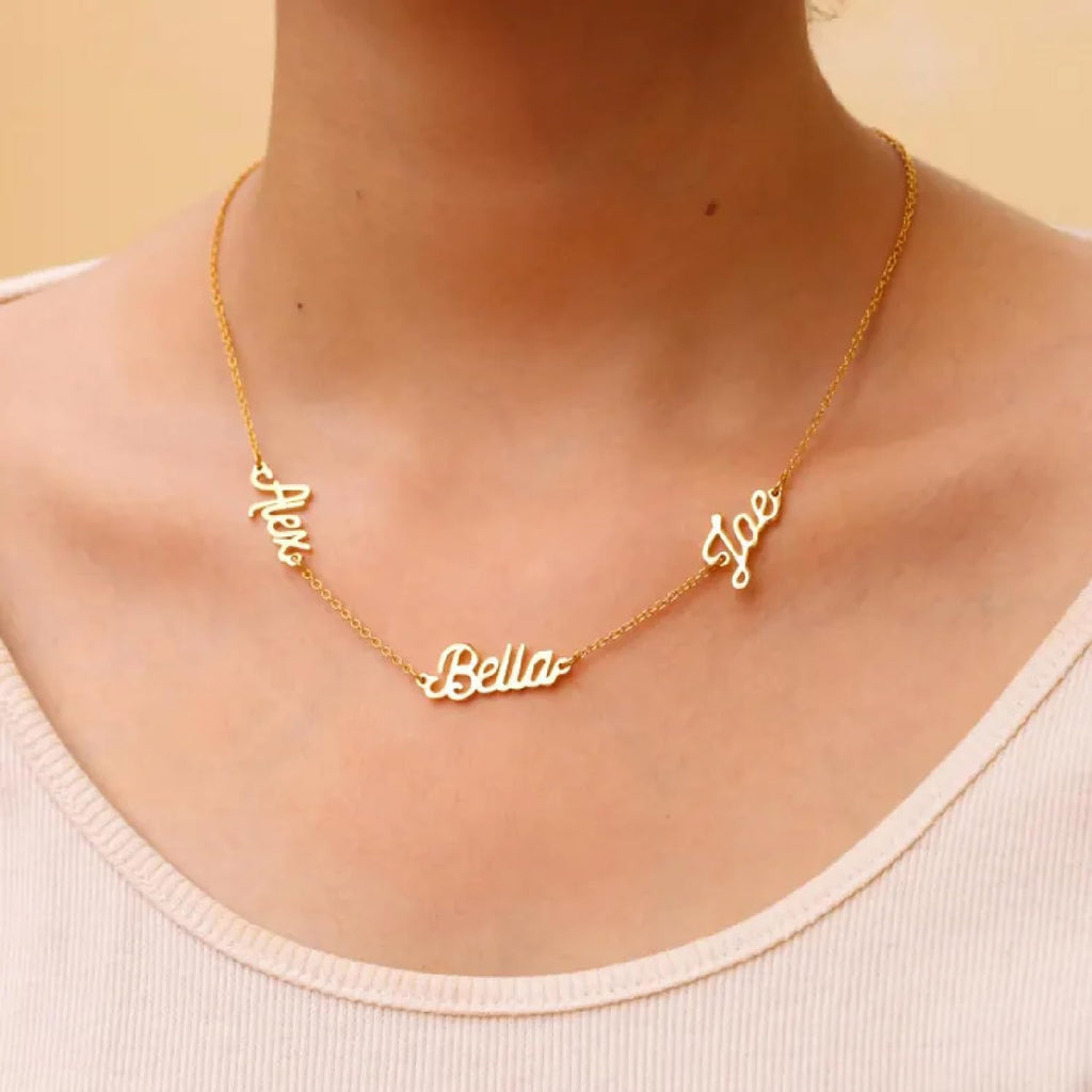 Ajiangwu Mothers Day Necklace Gifts for Mom,18K Gold Plated Name Necklace Personalized,Multiple Custom Name Necklace kids Names Customized Choker Necklace for Women