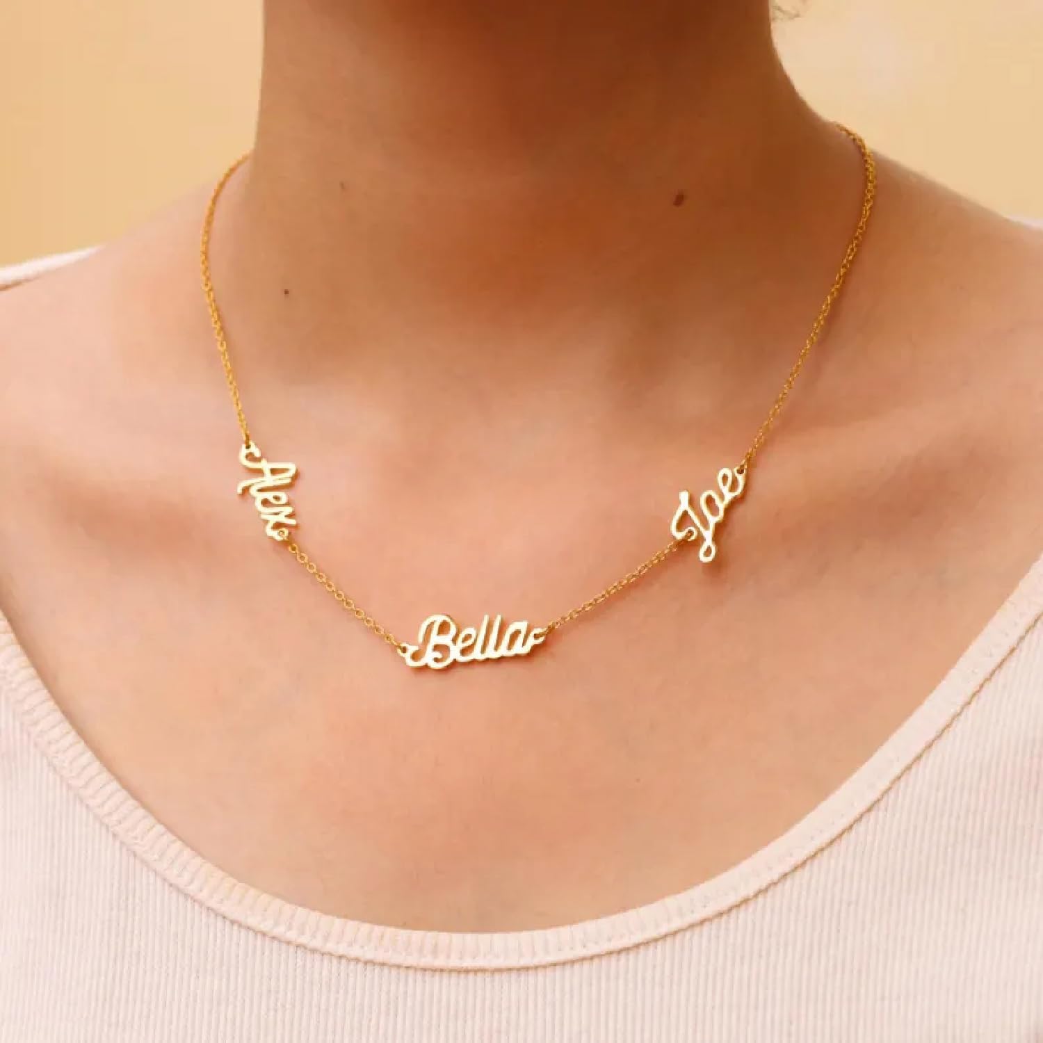 Ajiangwu Mothers Day Necklace Gifts for Mom,18K Gold Plated Name Necklace Personalized,Multiple Custom Name Necklace kids Names Customized Choker Necklace for Women