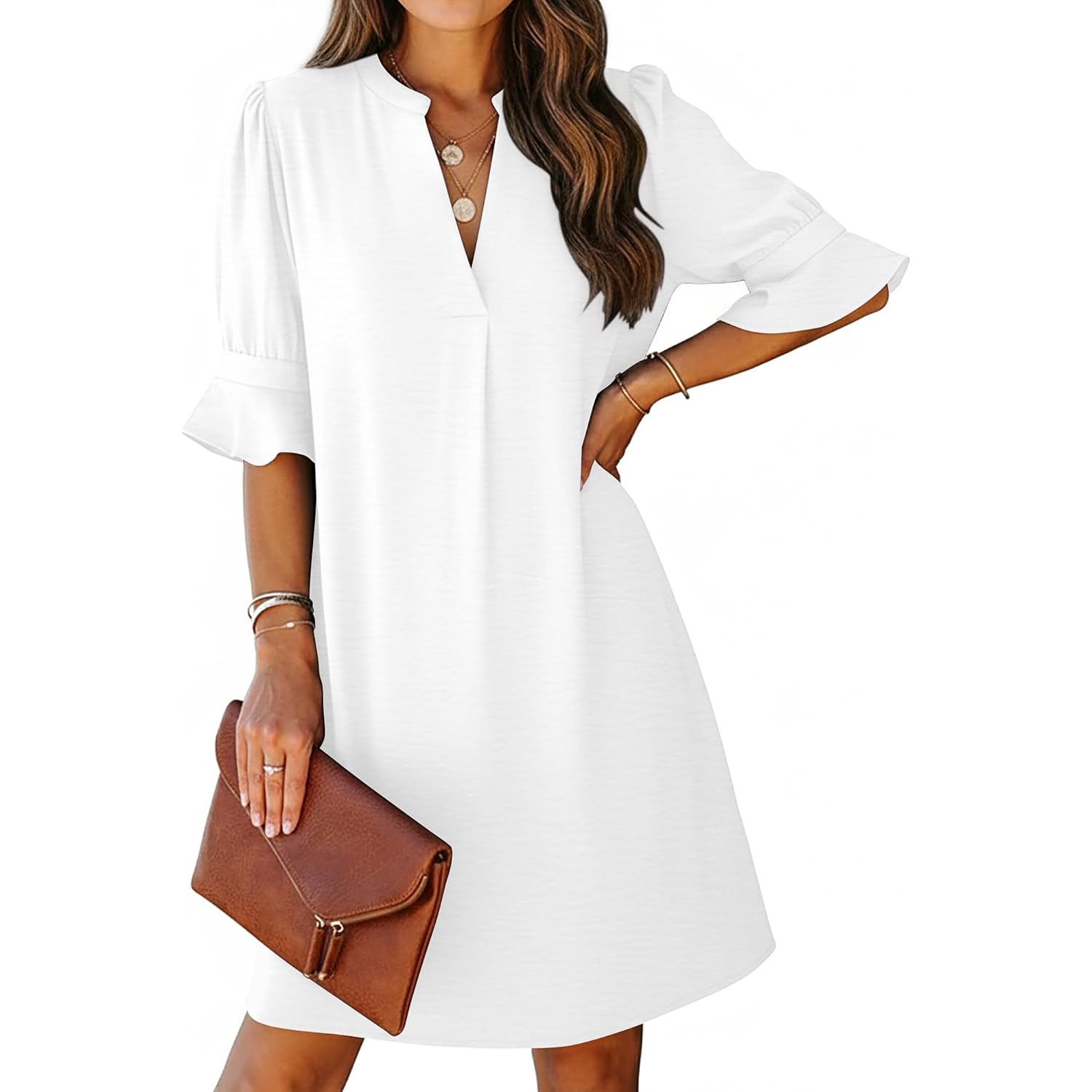 Kissmoda Summer Dresses For Women 2026 V Neck Ruffle Short Sleeve Casual Boho Shift Dress
