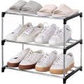 Jucaifu Stackable Small Shoe Rack, Entryway, Hallway And Closet Space Saving Storage And Organization (3-Tier, Black)