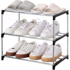 Jucaifu Stackable Small Shoe Rack, Entryway, Hallway And Closet Space Saving Storage And Organization (3-Tier, Black)