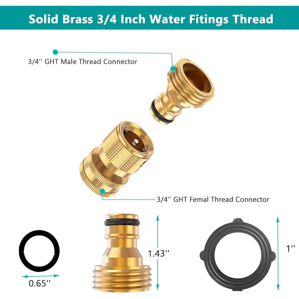 Finest+ Garden Hose Quick Connector, Solid Brass 3/4 Inch Thread Fitting No-Leak Water Hose Female And Male Easy Connect (6 Sets)