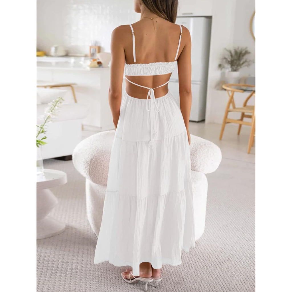 Fisoew Women'S Spaghetti Strap Maxi Dress Summer Sleeveless Side Cut Out Dress Casual Boho Backless Flowy Long Dresses