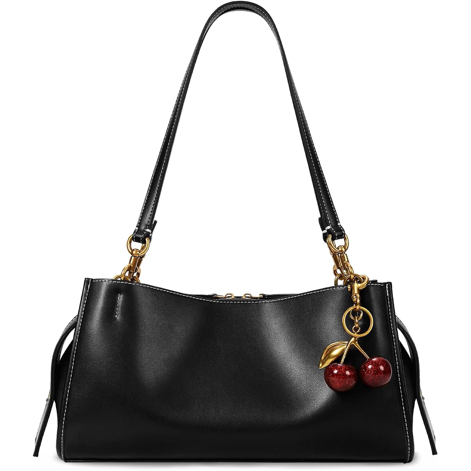 Shoulder Bag Medium Pu Leather Tote Bag For Women Trendy Designer Handbag With Cherry Pendant For Travel Work