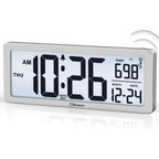 8.5" Atomic Digital Wall Clock, Never Needs Setting, Auto Time Sync, Accurate & Easy To Use Clock With Backlight, Battery Operated, Temperature, Date, Auto Dst, 4 Time Zones(Silver)