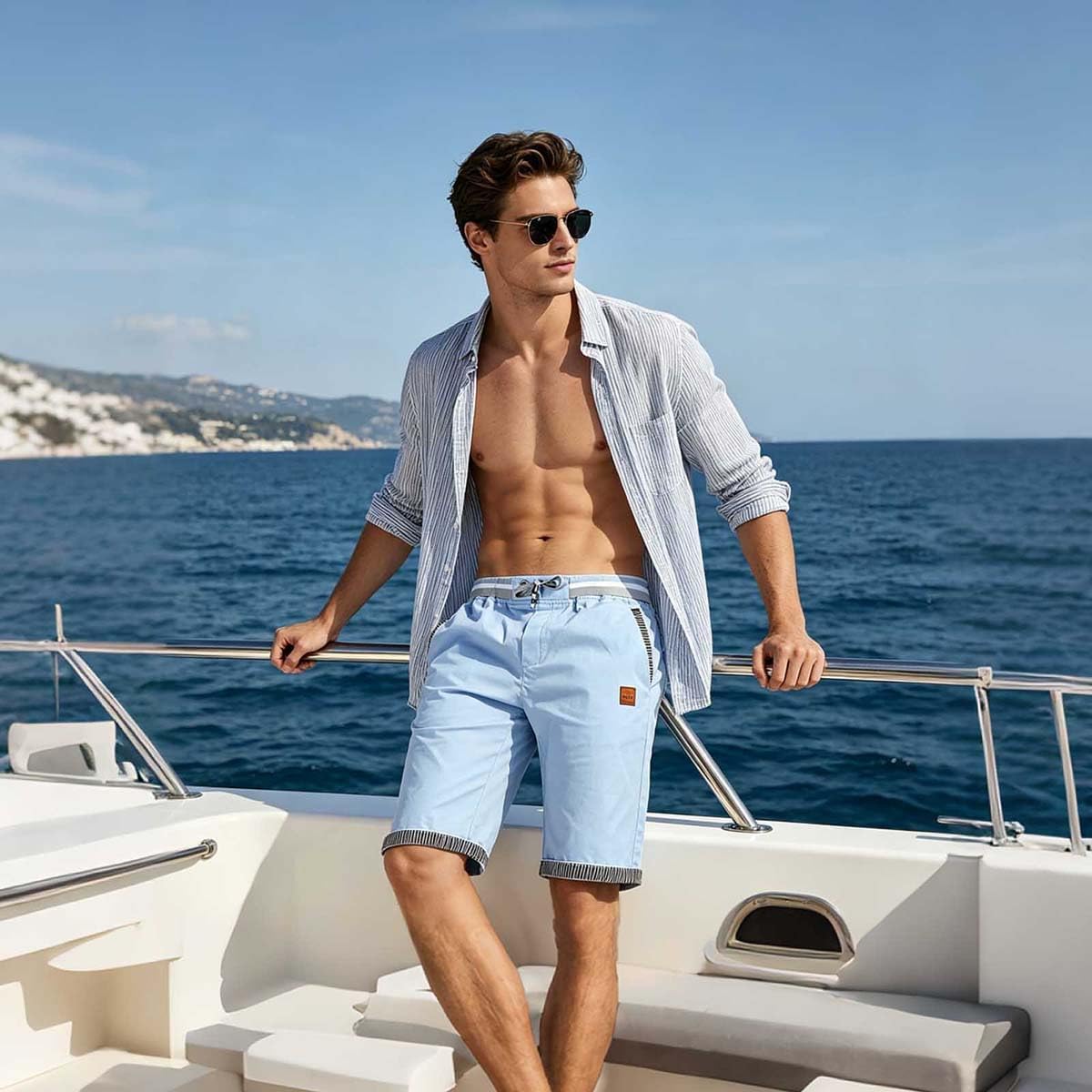 Justsun Mens Shorts Casual Classic Fit Cotton Summer Beach Shorts With Elastic Waist And Pockets