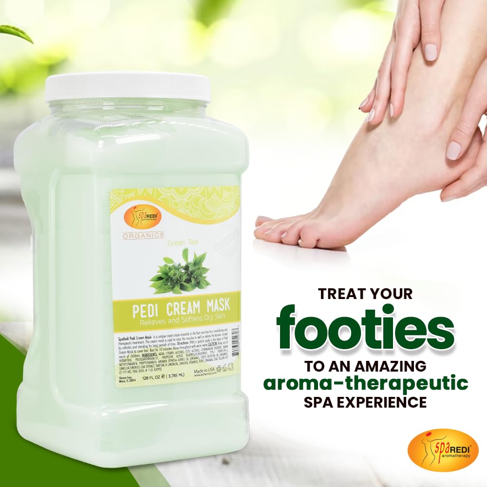 SPA REDI - Body and Foot Cream Mask, Green Tea, 128 Oz - Pedicure Massage for Tired Feet and Body, Hydrating, Fresh Skin - Infused with Hyaluronic Acid, Amino Acids, Panthenol, Comfrey Extract