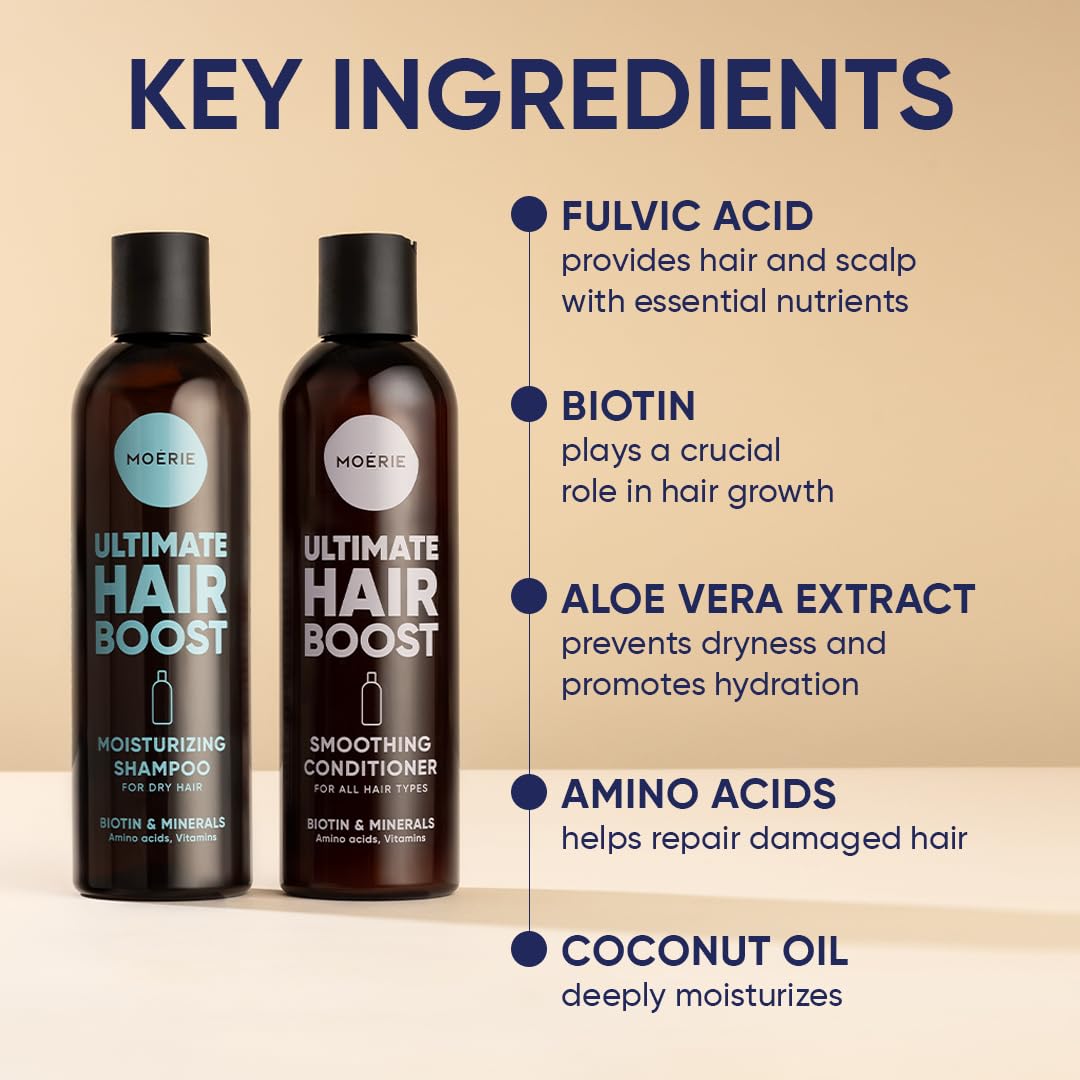 Moerie Ultimate Hair Growth Shampoo & Conditioner Set – Longer, Thicker, Fuller Hair – Vegan, Volumizing, Paraben & Silicone Free – Moisturizing For All Hair Types – 2 X 8.45 Fl Oz (250Ml)