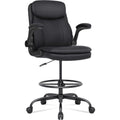 Misolant Drafting Chair, Tall Office Chair For Standing Desk, High Leather Executive Office Chair With Adjustable Height And Flip-Up Armrest For Counter Height Desk