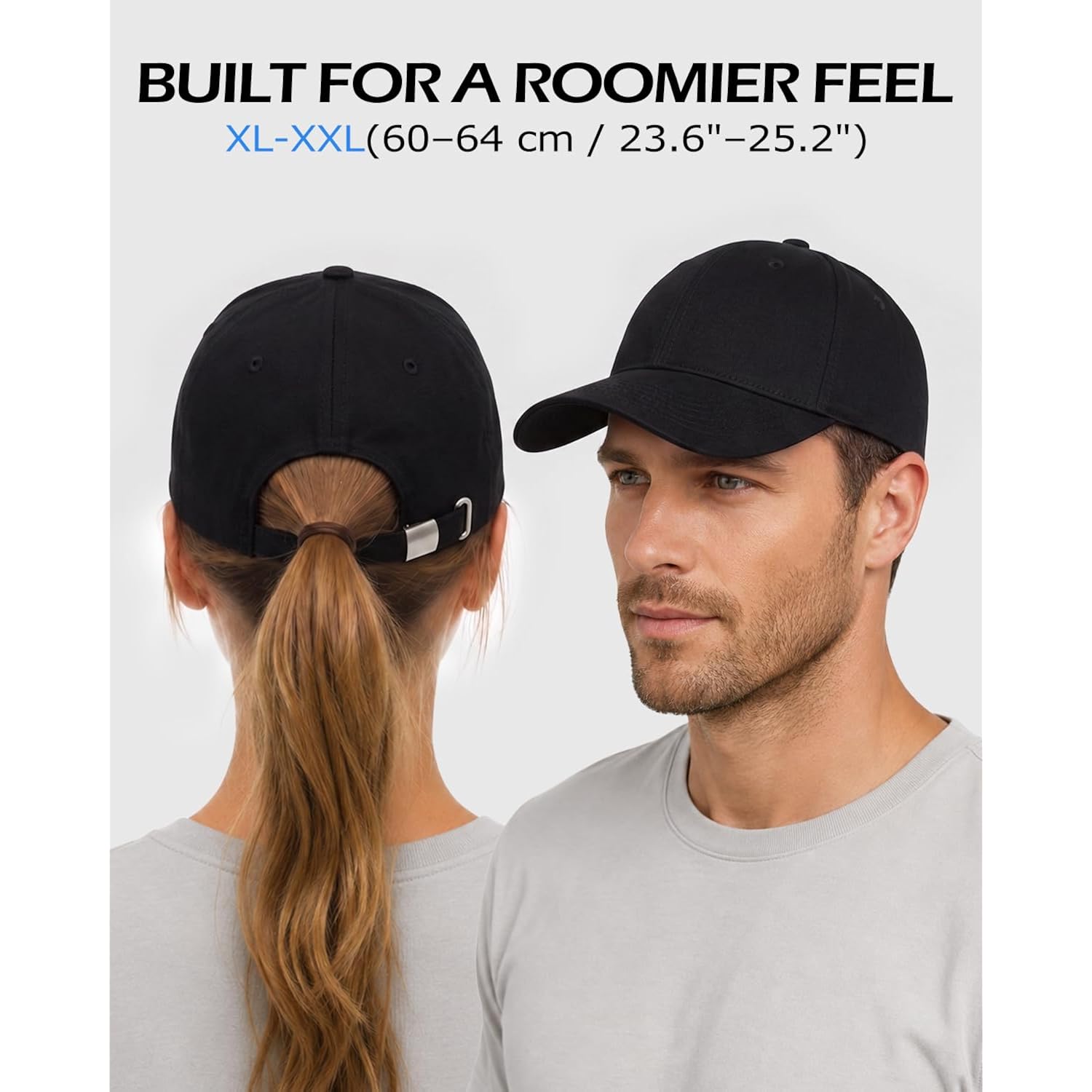 Zylioo Xl Xxl Big Head Baseball Cap, 100% Cotton Adjustable High Crown Hat | Roomy Large Size Fit - Fits 23.6"-24.8" / 60-63 Cm, Made For Men And Women Who Feel Squeezed In Standard Sizes.