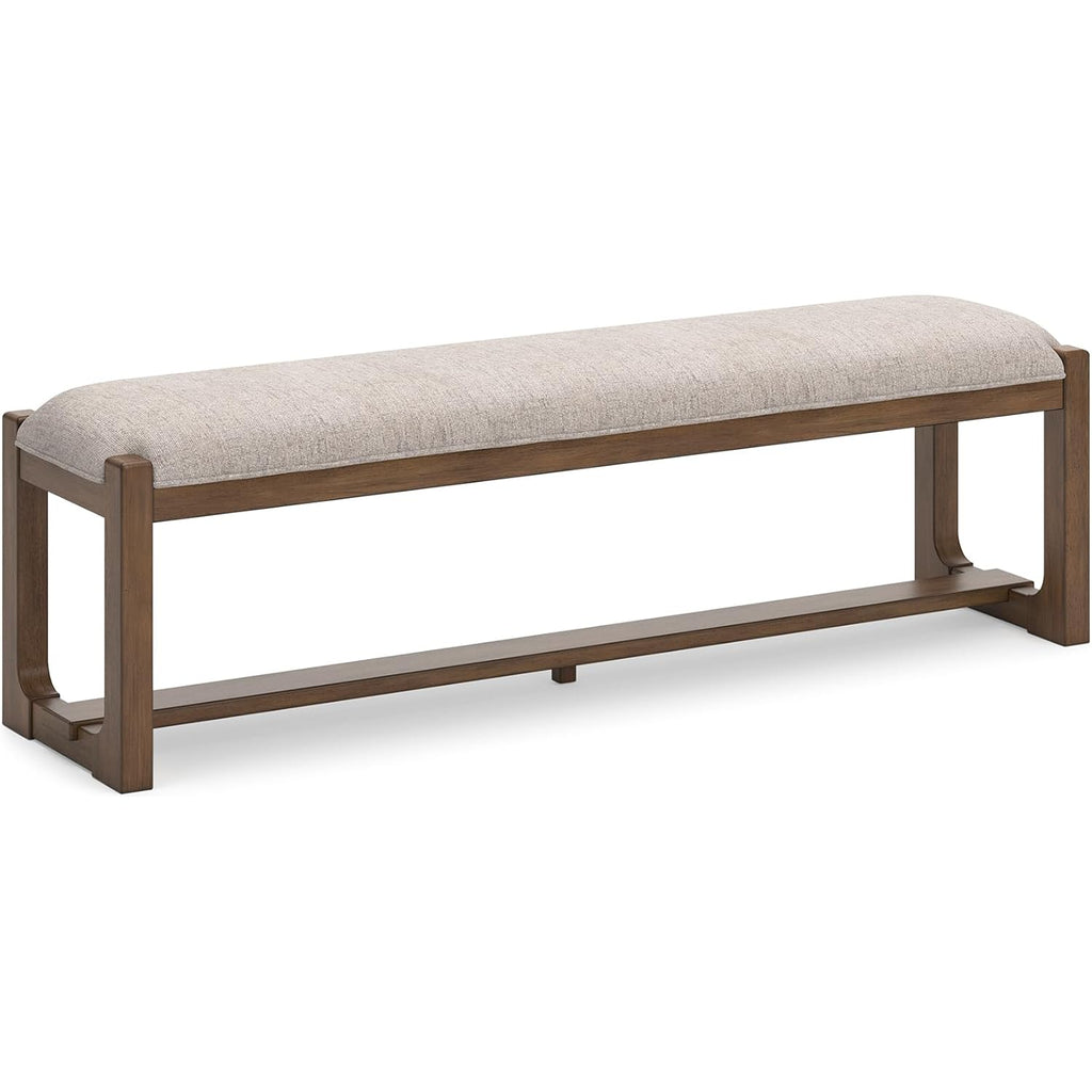 Signature Design By Ashley Cabalynn Farmhouse Upholstered Dining Bench, Foam Cushion, Hardwood Solids, 63.5" W X 16.5" D X 19.75" H, Beige & Light Brown