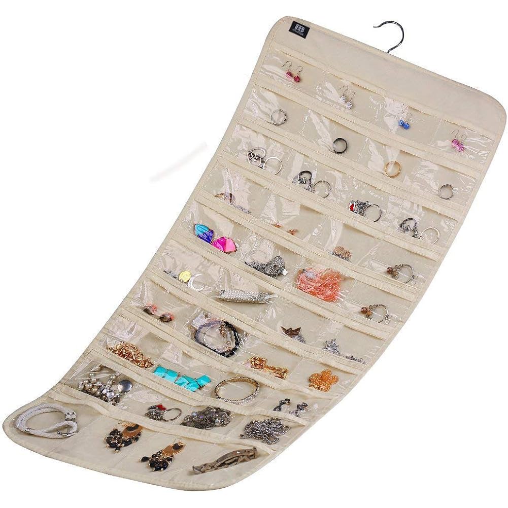 Hanging Jewelry Organizer,Accessories Organizer,80 Pocket Organizer For Holding Jewelries（Beige）