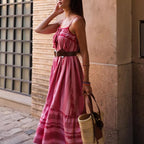 Abyovrt Women Boho Maxi Dress Crochet Patchwork Sleeveless Long Flowy Swing Dress Pink Beach Sundresses