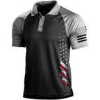 Men'S Polo Shirt Short Sleeve Quick Dry American Flag Print Graphic Split Color Golf Shirt For Sport