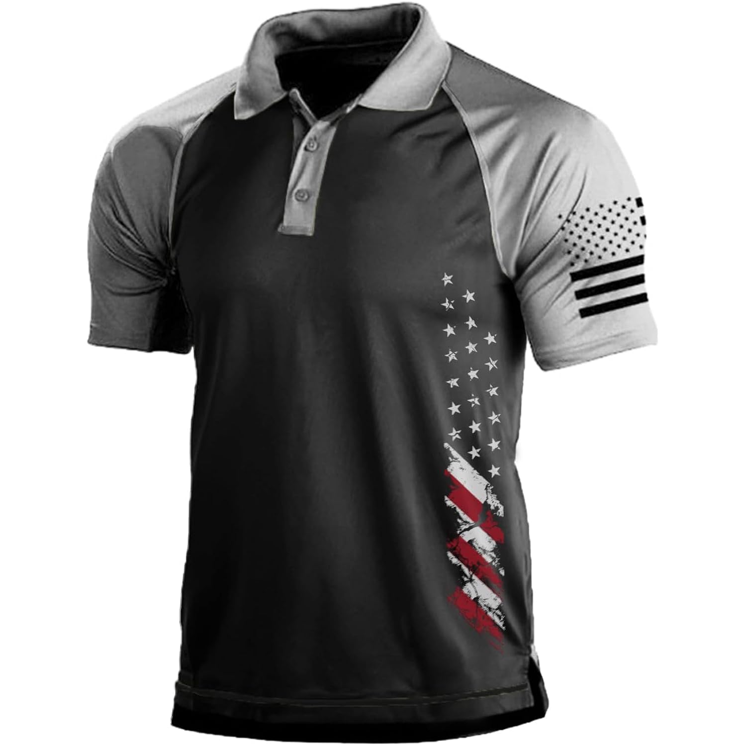 Men'S Polo Shirt Short Sleeve Quick Dry American Flag Print Graphic Split Color Golf Shirt For Sport