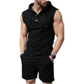 Oyoangle Men'S Sleeveless Workout Hoodie And Shorts Set 2 Piece Outfits Hooded Tank Tops Gym Tracksuit Sweatsuits