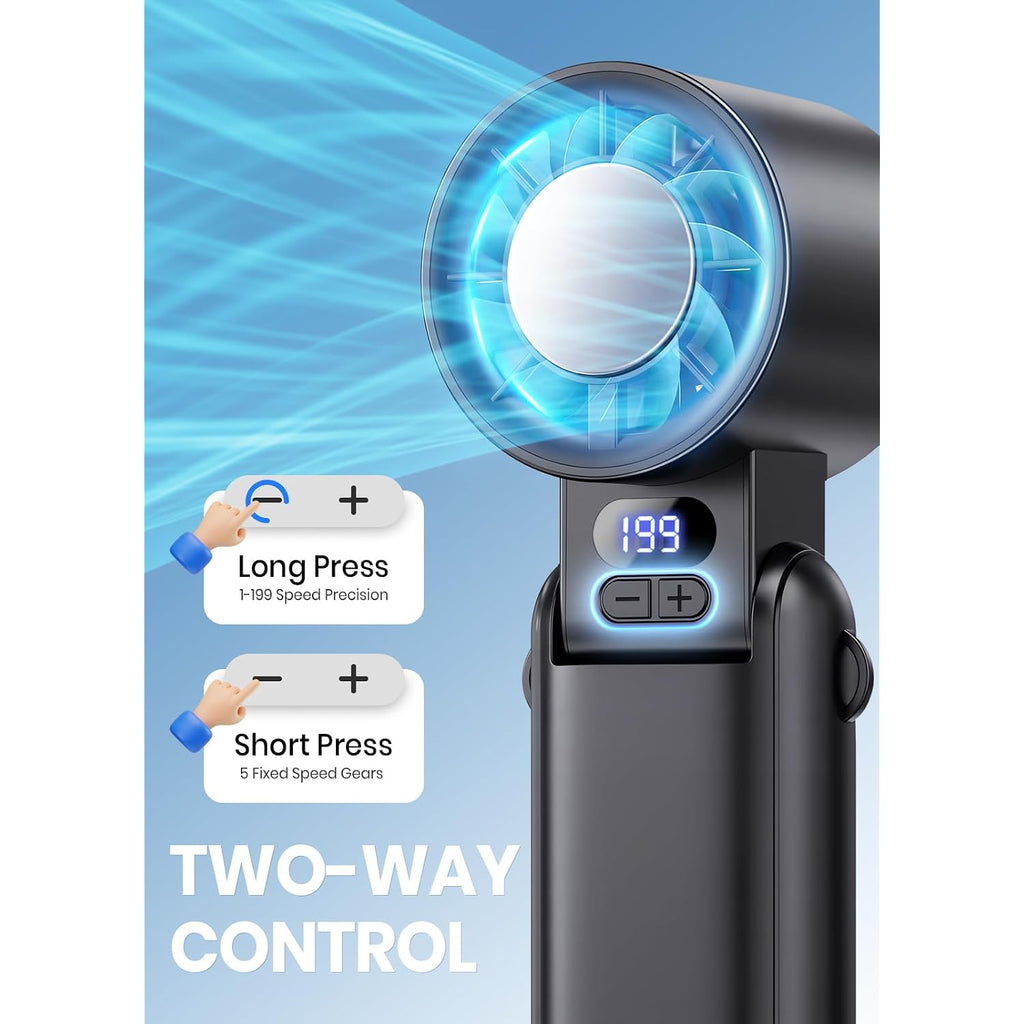 Portable Handheld Turbo Fan, 1-199 Speed Adjustable, Black | 4 In 1 Pocket Design With Led Display, High-Power Motor, Rechargeable Battery, Mini Fans For Indoor/Outdoor/Travel/Work