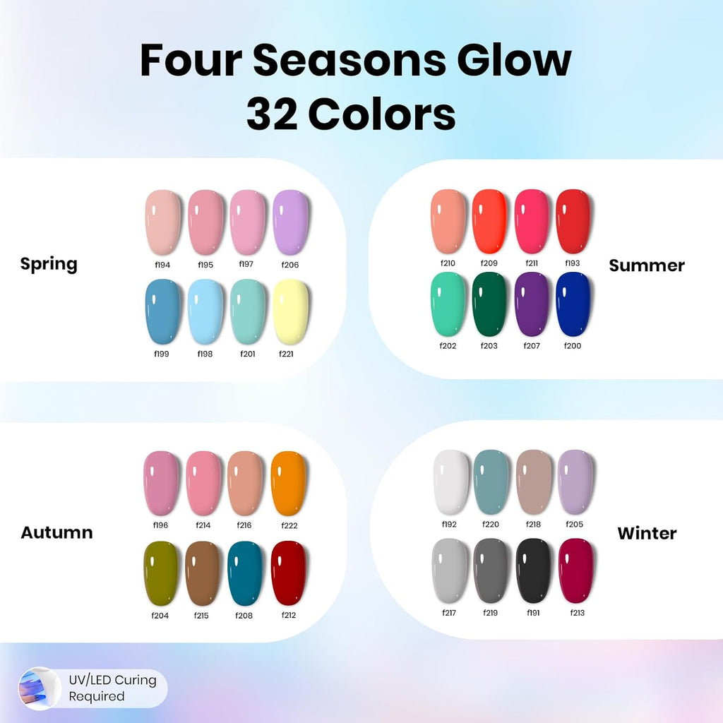 Beetles Gel Nail Polish Kit with U V Light -54 Pcs Gel Nail Kit Four Seasons Glow 32 Colors Set with Base Matte & Glossy Top Coat Soak Off Home Salon Nails DIY Manicure Gifts for Women Teen Girls