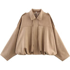 Women'S Faux Suede Bomber Jacket Spring Lapel Pilot Coat Casual Oversized Long Sleeves Trendy Streetwear Outerwear