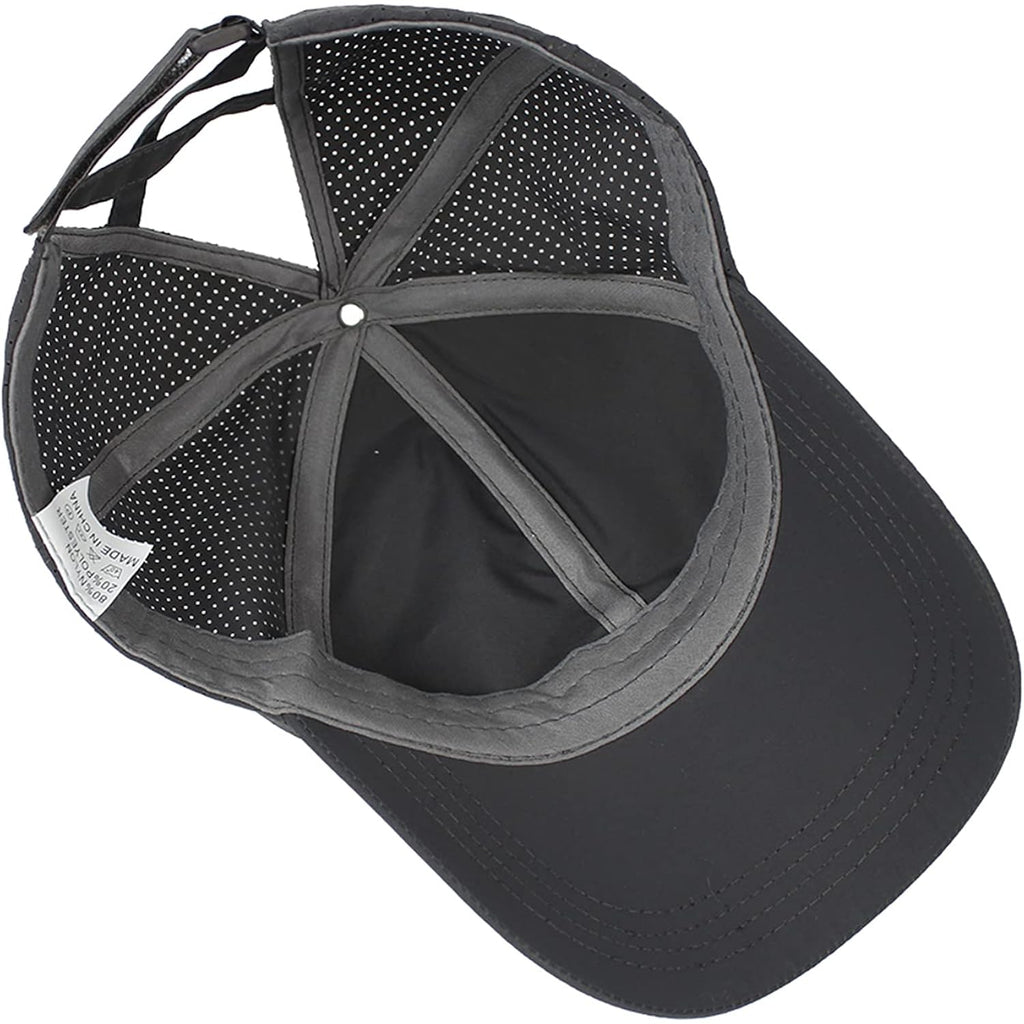 HGGE Womens Criss Cross Ponytail Baseball Cap High Messy Bun Ponycap Trucker Hat Quick Drying Mesh Dad Hat for Outdoor Sports Dark Grey