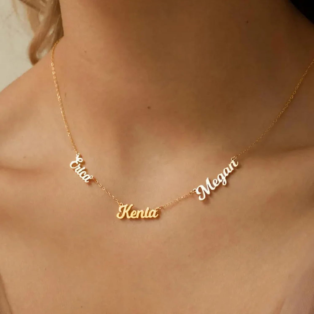 Ajiangwu Mothers Day Necklace Gifts for Mom,18K Gold Plated Name Necklace Personalized,Multiple Custom Name Necklace kids Names Customized Choker Necklace for Women