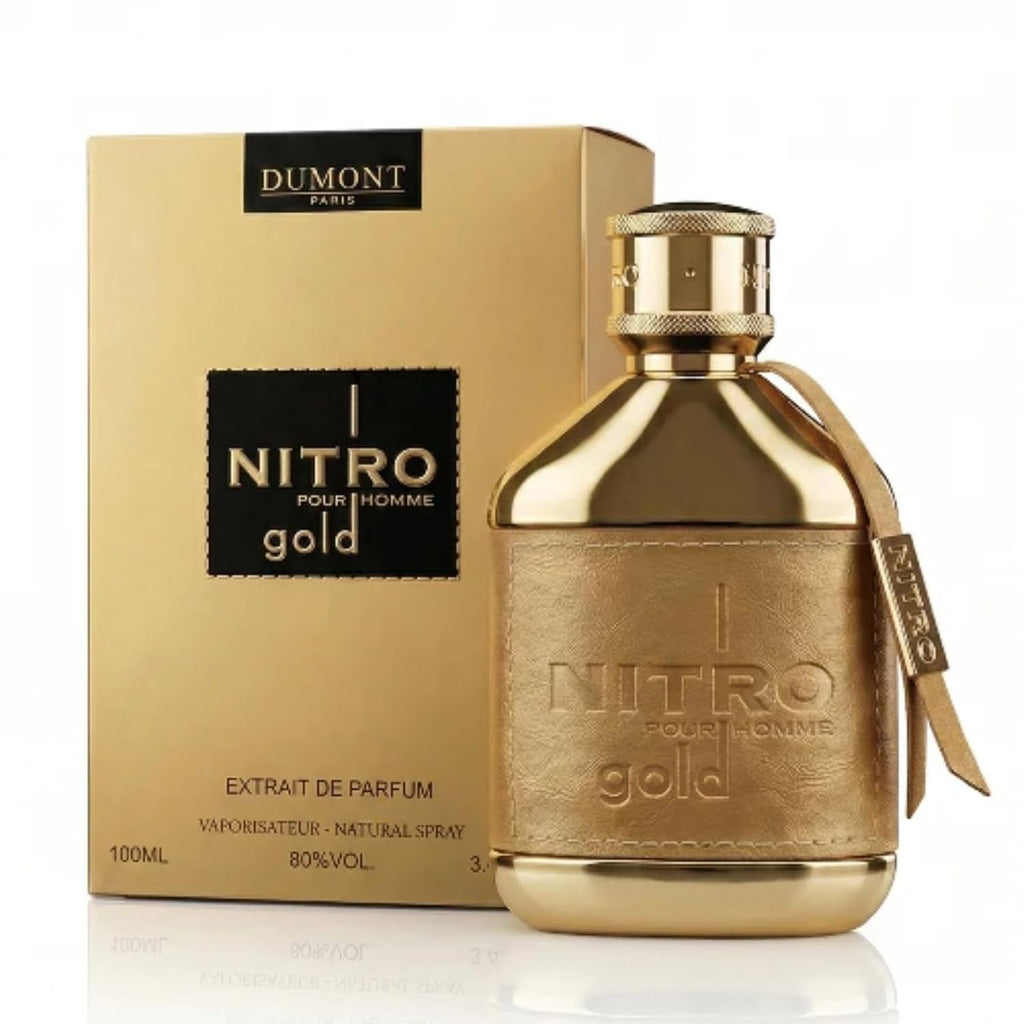Dumont Nitro Gold Extrait De Parfum 3.4 Fl. Oz | Long Lasting Unisex Perfume | Citrus Woody Amber Fragrance | Premium Luxury Scent For Men