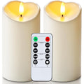 Homemory 6"X3" Outdoor Waterproof Flameless Candles, Led Candles, Battery Operated Candles With Remote And Timers, Electric Fake Plastic Pillar Candles, Ivory White, Set Of 2