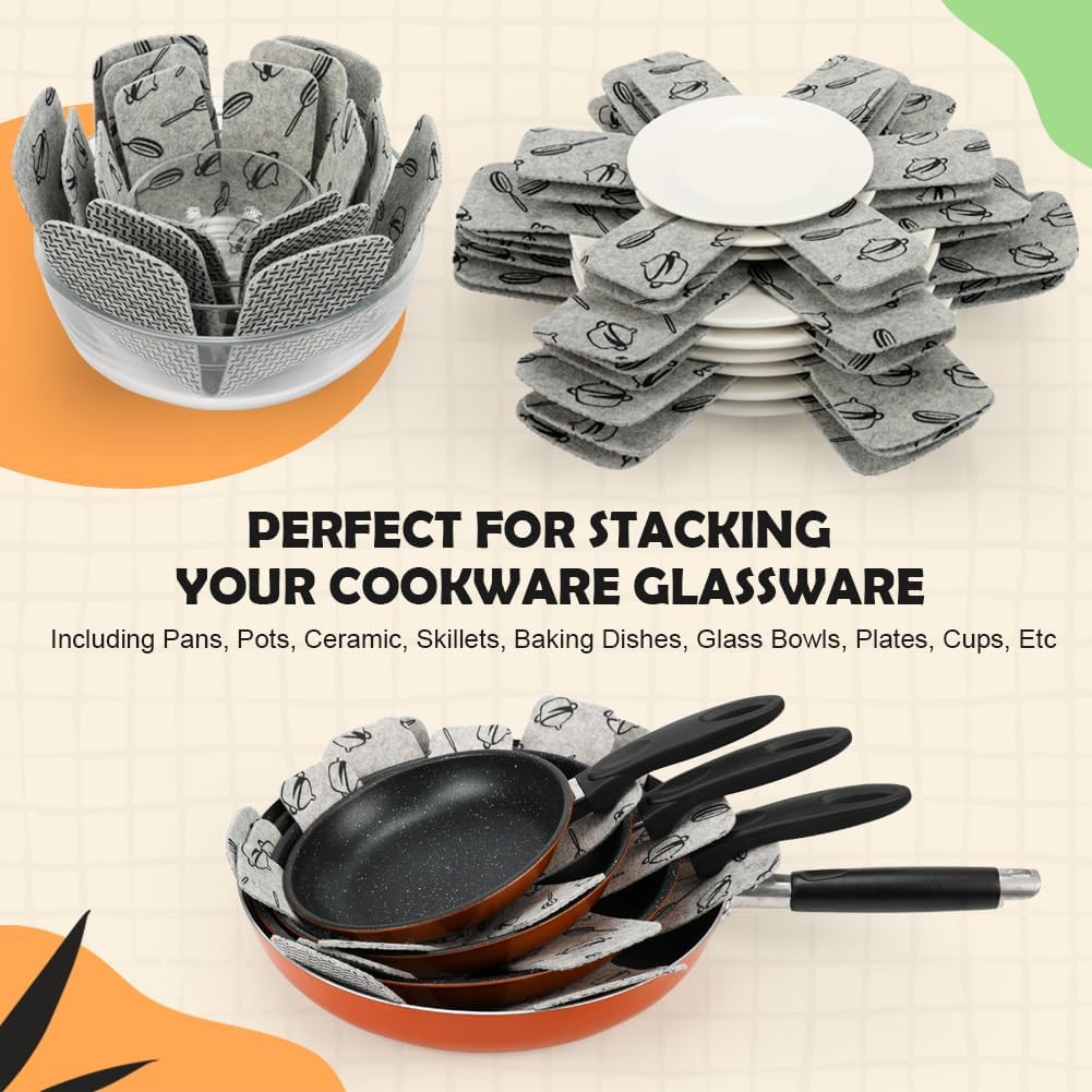 BOYAN Pot and Pan Protectors, Set of 12 and 3 Different Size, Cookware Protector Set/Felt Pots and Pans Divider Separator Pads Anti-Slip to Avoid Scratching or Marring When Stacking