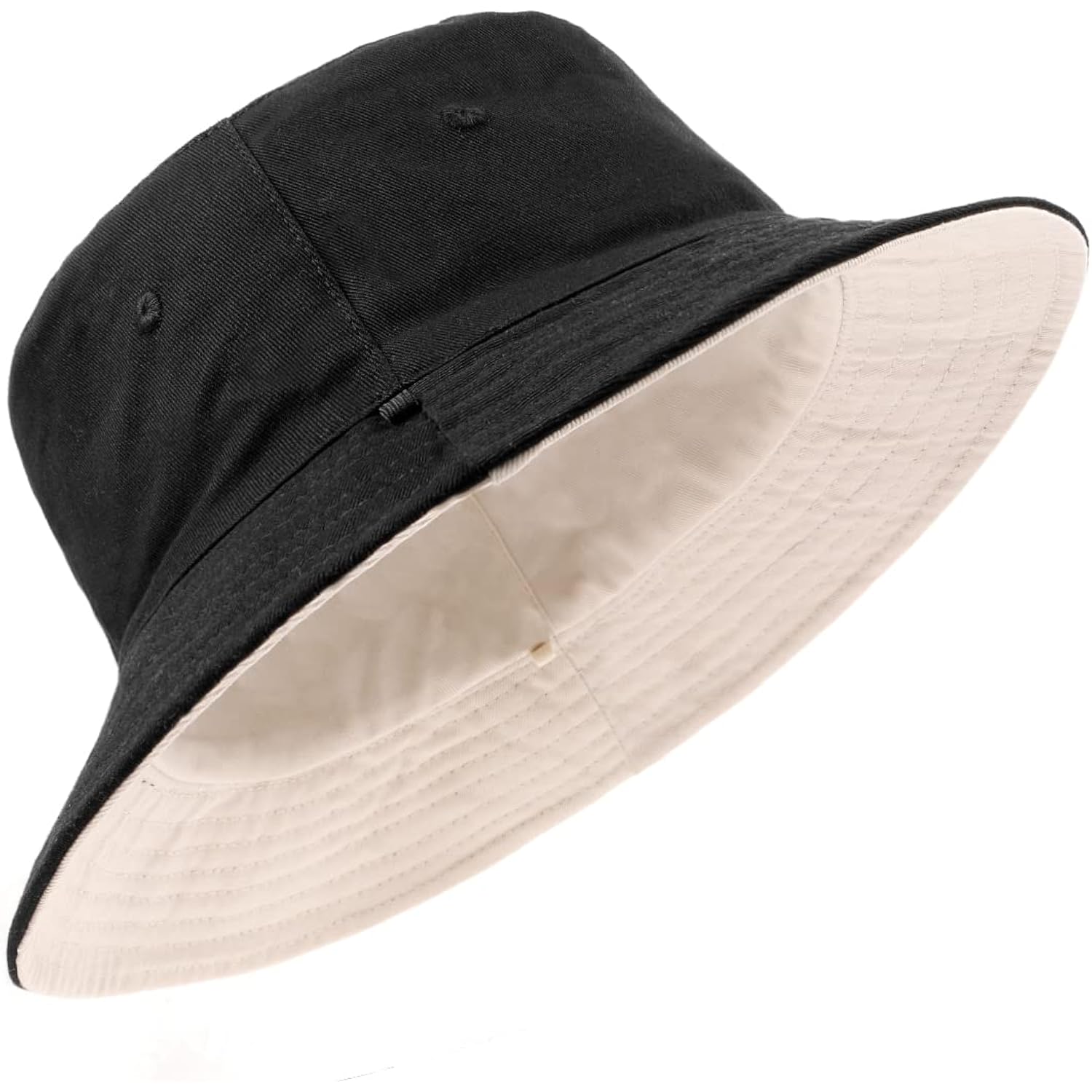 XXL Oversize Bucket Hat Reversible, XL L M S Fisherman Sun Cap With Chin Strap, Travel Beach Outdoor Hat For Men Women Black-beige