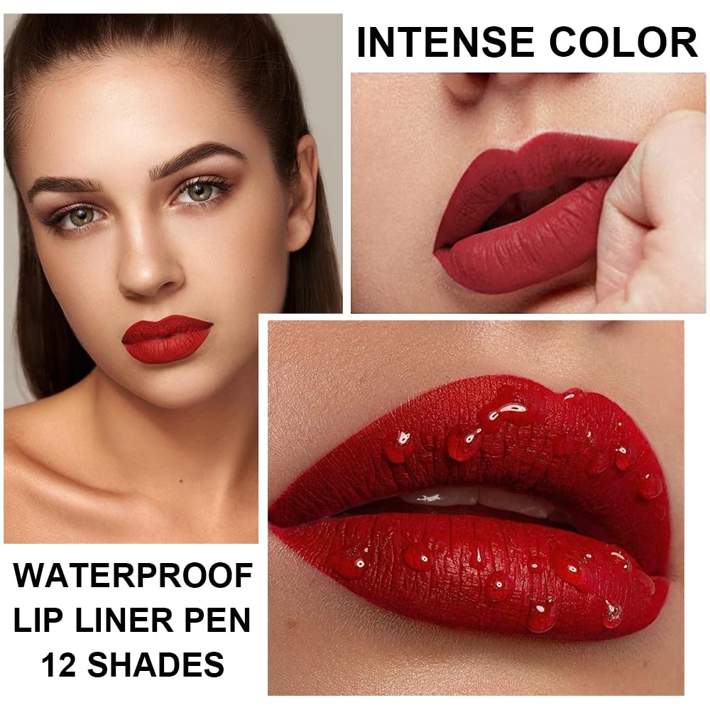 12 Colors Lip Liner Set, Matte Finish Series Lip Liners Pen Kit For Women, Long Lasting Waterproof Smooth High Pigmented Lip Pencil For Daily Makeup (Set A)