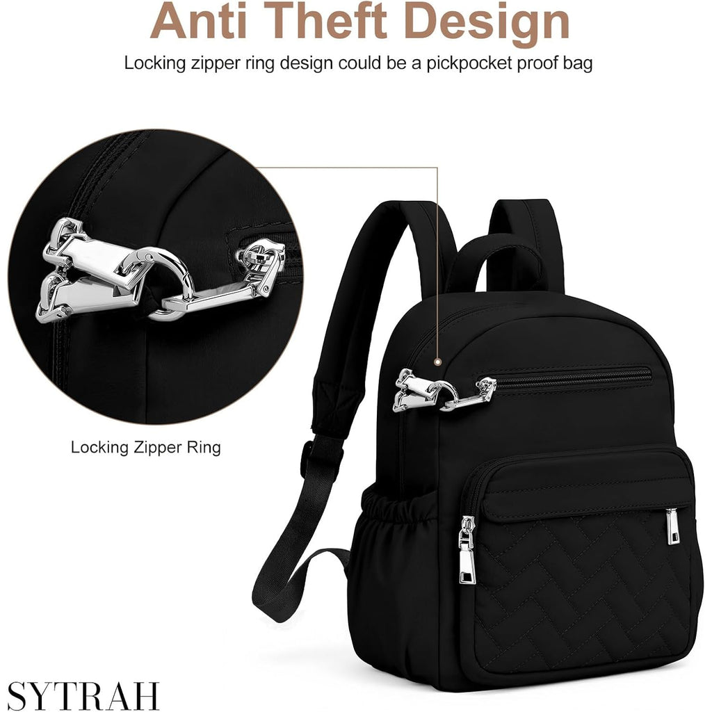 SYTRAH Mini Backpack for Women Small Backpack Purse, Anti Theft Backpack Waterproof Lightweight Puffer Back packs for Travel, Work with Coin Purse Black