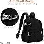 SYTRAH Mini Backpack for Women Small Backpack Purse, Anti Theft Backpack Waterproof Lightweight Puffer Back packs for Travel, Work with Coin Purse Black