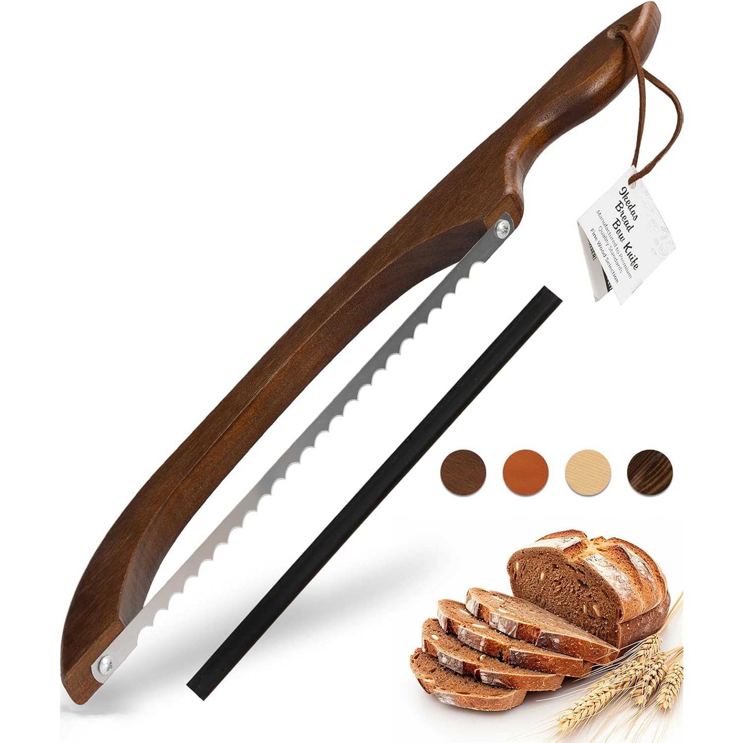 16.5” Bread Slicer For Homemade Bread, Serrated Bread Knife For Homemade Bread With Bow Design, Premium Bread Knife, Bread Slicer, Bread Cutter For Bagels, Baguettes, Dark Brown Color