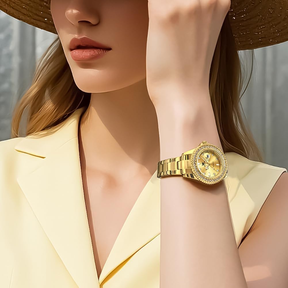 Olevs Ladies Watch Diamond Dress Quartz Analog Female Watches Stainless Steel Two Tone Waterproof Luminous Day Date For Womens Wrist Watch Gift