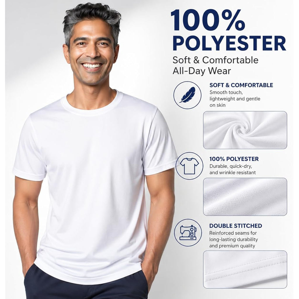 Sublimation Blank T-Shirts, Polyester, Crew Neck, White, Unisex