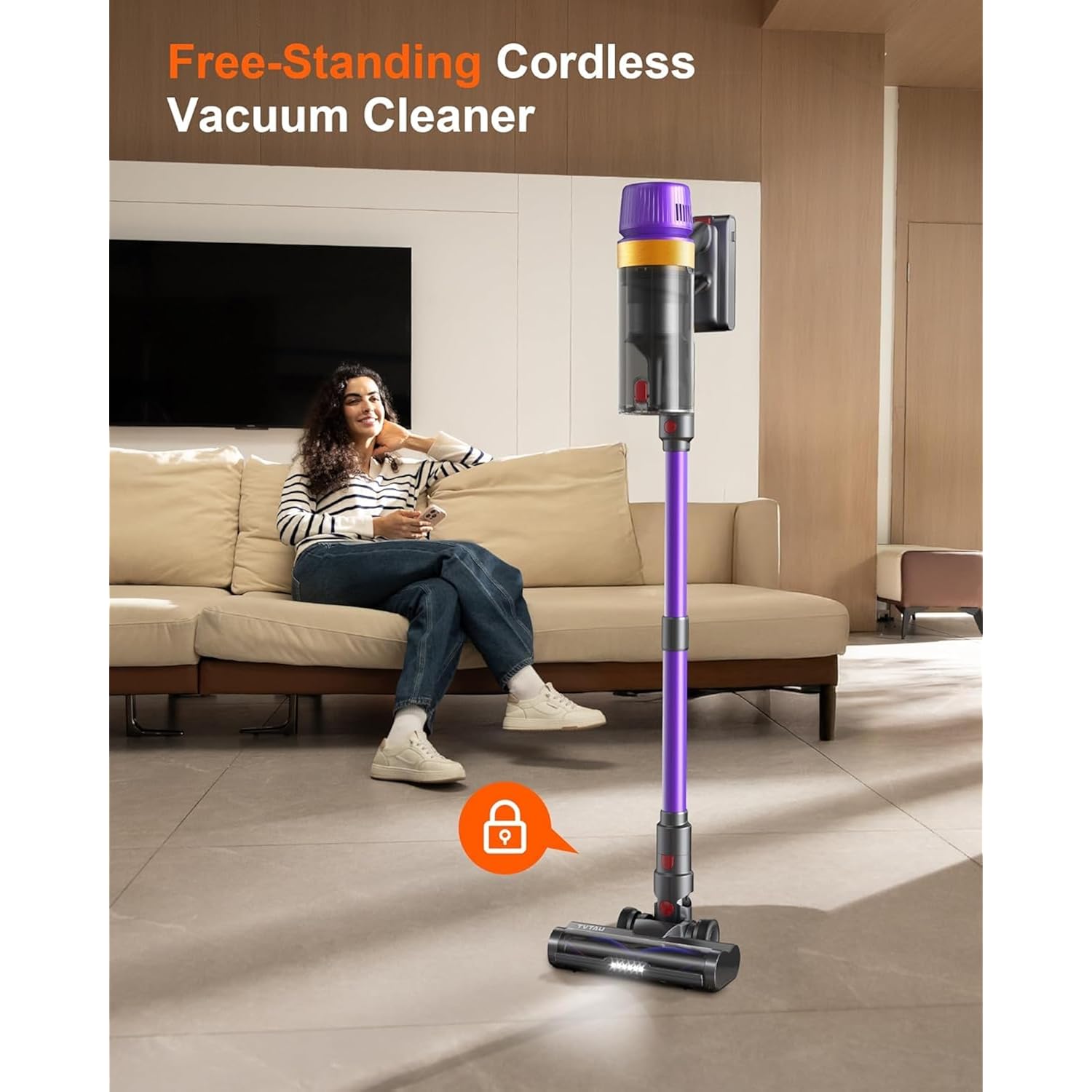 Cordless Vacuum Cleaner, Self-Standing 620W 55Kpa 75Min Runtime Stick Vacuum For Home, 1.8L Dust Cup, Led Display, Anti-Tangle, 8-Stage Filtration, For Hardwood Floor Carpet Pet Hair