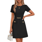 Merokeety Women'S Summer Business Casual Dress Short Sleeve 2026 Elegant Bodycon Work Office A Line Graduation Mini Dress