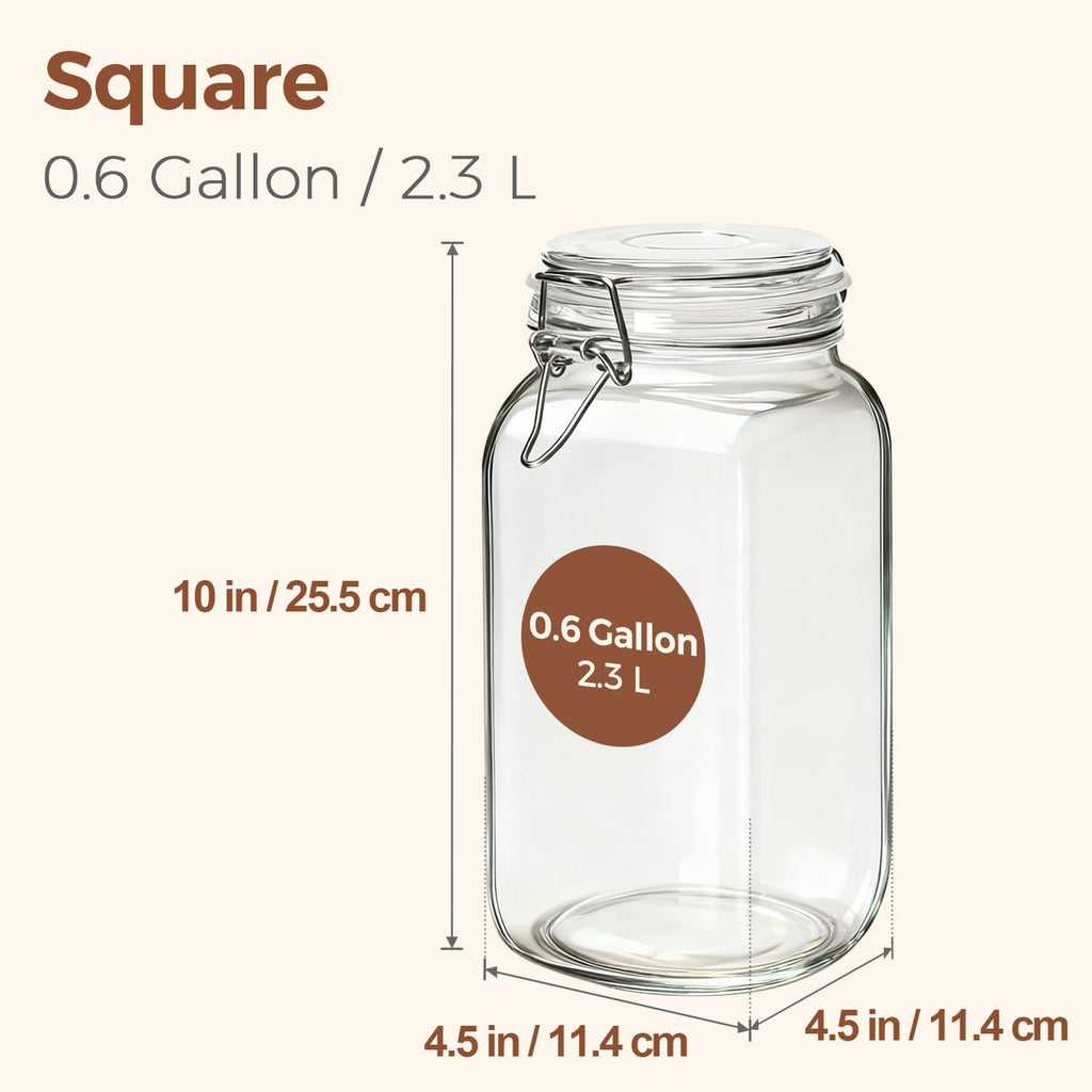 Comsaf Large Square Glass Jars With Airtight Lids 78 Oz 3 Pack Wide Mouth | Flour Sugar Rice, Coffee Storage, Pantry Organization, Large Capacity, Cabinet Organization, Dry Goods, Sourdough Pickling