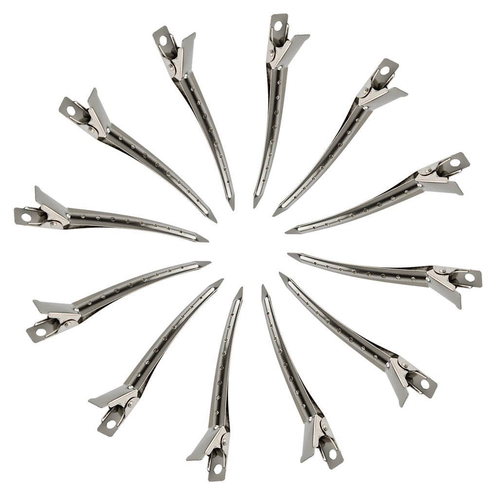 24 Packs Duck Bill Clips, Bantoye 3.5 Inches Rustproof Metal Alligator Curl Clips With Holes For Hair Styling, Hair Coloring, Silver