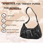 Y2K Trendy Purse For Women, Leather Buckle Punk Hobo Clutch Purses Bags For Ladies Top Handle Shoulder Bag
