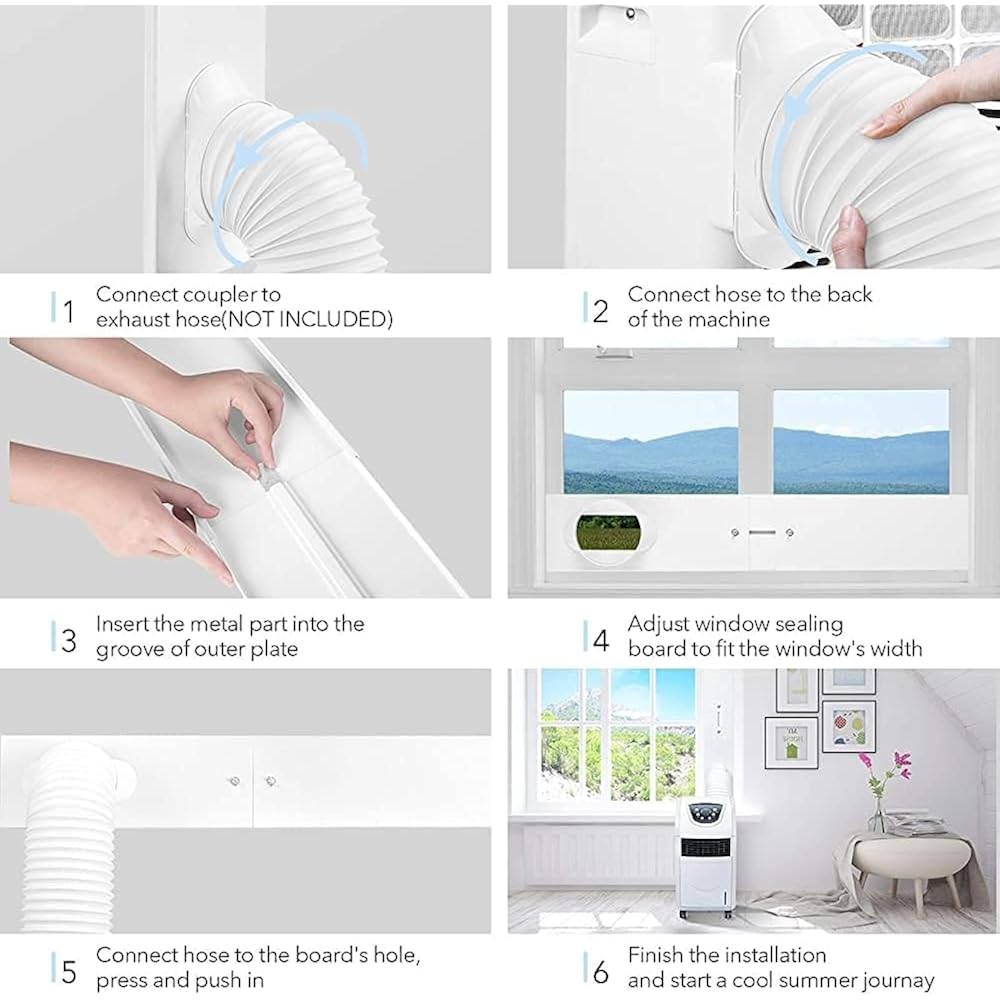 Portable Ac Window Vent Kit 5.9" Air Conditioner Window Seal Panel Hose Kit | No Coupler, For Vertical&Horizontal Sliding Window, Panel Adjustable Length: 16.9"-62.1", Strengthern Sealing, Keep Cool