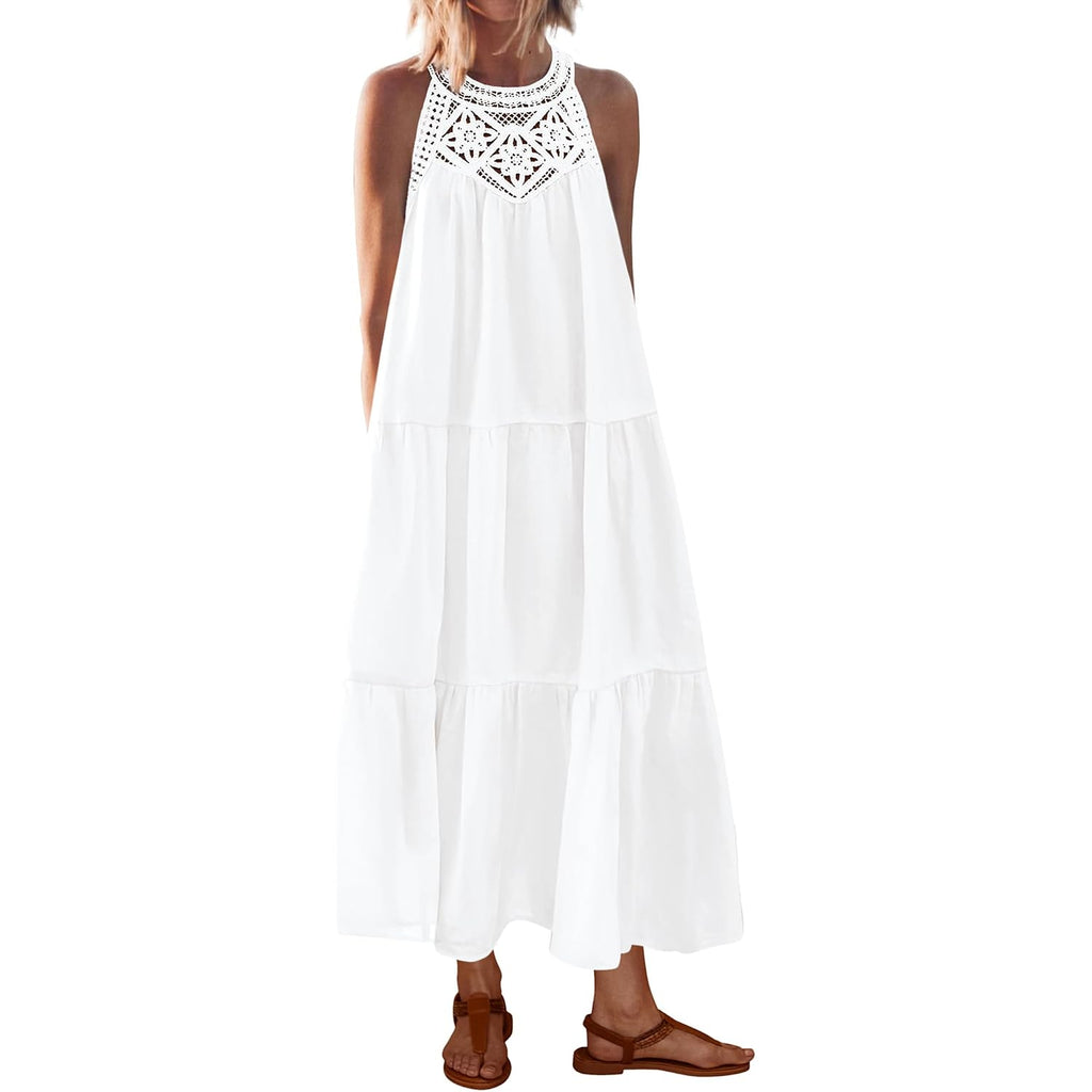 Btfbm Halter Summer Dresses For Women 2026 Casual Spring Hollow Out Sleeveless Boho Sundresses Beach Vacation Maxi Dress