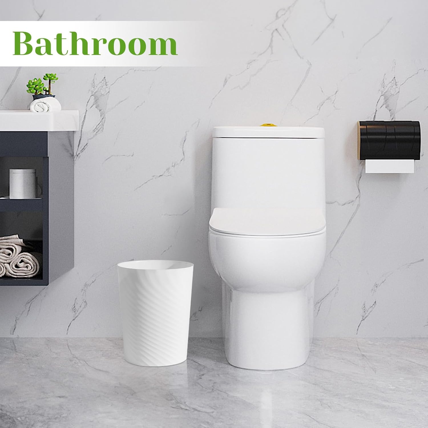 Bathroom Small Trash Can With Trash Bag Plastic Garbage Can Round Waste Basket For Bathrooms, Laundry Room, Kitchens, Offices, Kids Rooms, Dorms, 1.8 Gallons, 3 Pack (White)
