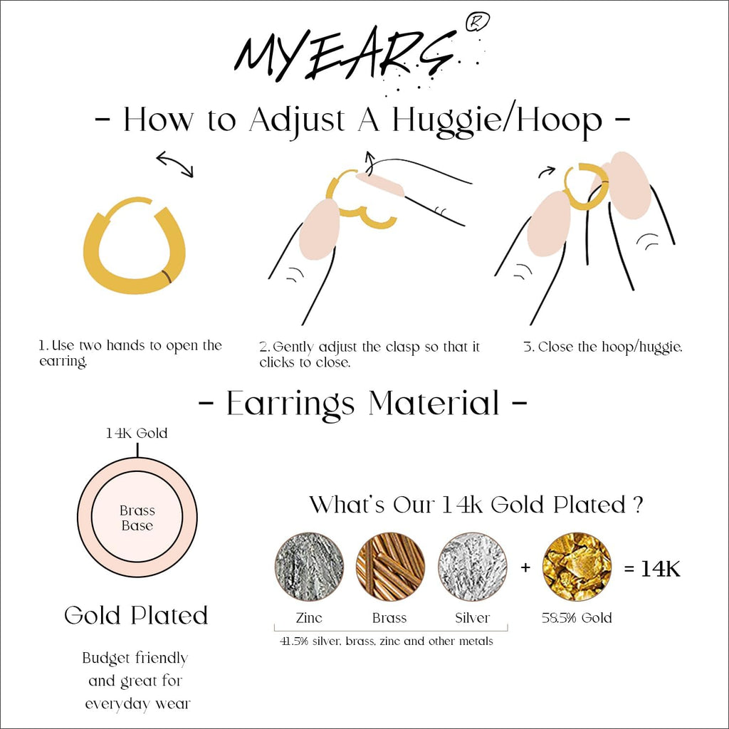 MYEARS Women Earrings Gold Huggie Hoop 14K Small Simple Hypoallergenic Everyday Jewelry