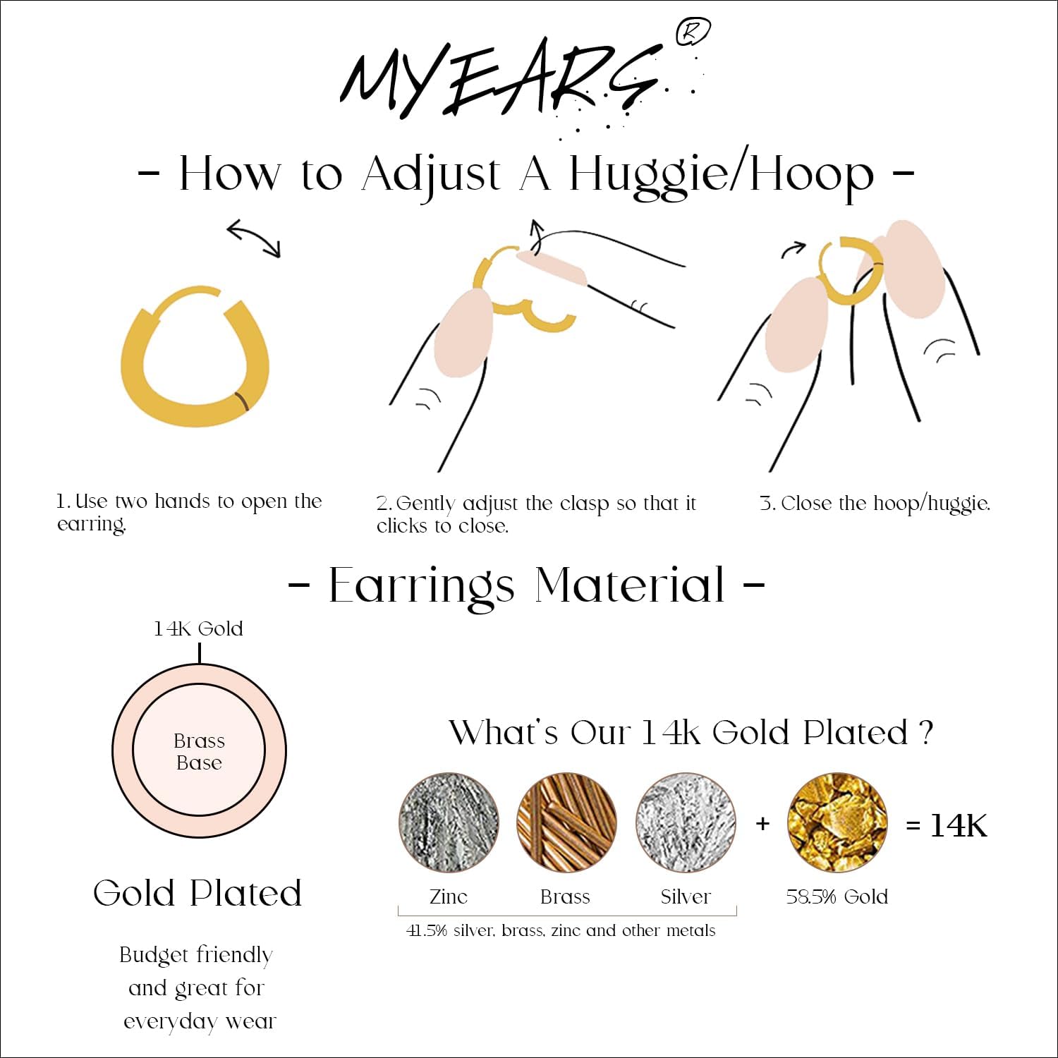 MYEARS Women Earrings Gold Huggie Hoop 14K Small Simple Hypoallergenic Everyday Jewelry