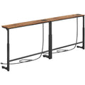 Kitstorack 2-Pack Narrow Console Table With Adjustable Height (25"-33") & 2 Power Outlets, Skinny Behind Couch Table, 78.8" Long X 5.9" Wide Sofa Side Table For Living Room, Rustic Brown
