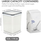Vtopmart 4 PCS Large Food Storage Containers 5.2L / 175oz, 4 Pieces BPA Free Plastic Airtight Canisters for Flour, Sugar, Baking Supplies, Rice with Lids, 4 Measuring Cups and 24 Labels, Black